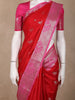 Red Birds Woven Raw Silk Saree with Contrast Pink Zari Border