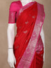Red Birds Woven Raw Silk Saree with Contrast Pink Zari Border