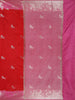 Red Birds Woven Raw Silk Saree with Contrast Pink Zari Border