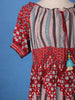 Red Bohemian Printed Cotton Midi Dress with Smocked Waist and Tassel Tie - Diadem