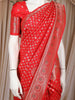 Red Butta Design Semi Banarasi Saree