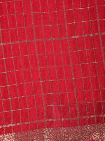 Red Checked Design Mysore Silk Saree - Diadem