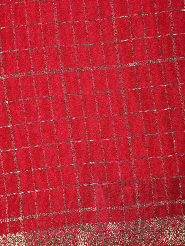 Red Checked Design Mysore Silk Saree - Diadem