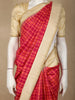 Red Checked Design Pure Kanchipuram Silk Saree with Gold Zari Border