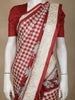 Red Checks Semi Tussar Saree With Designer Border