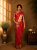 Red Checks Woven Pure Kanchipuram Silk Saree with Rich Zari Border