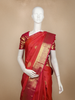 Red Checks Woven Pure Kanchipuram Silk Saree with Rich Zari Border