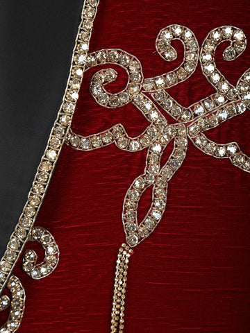 Red Crystal Embellished Velvet Men's Suit with Chain Detail - Diadem