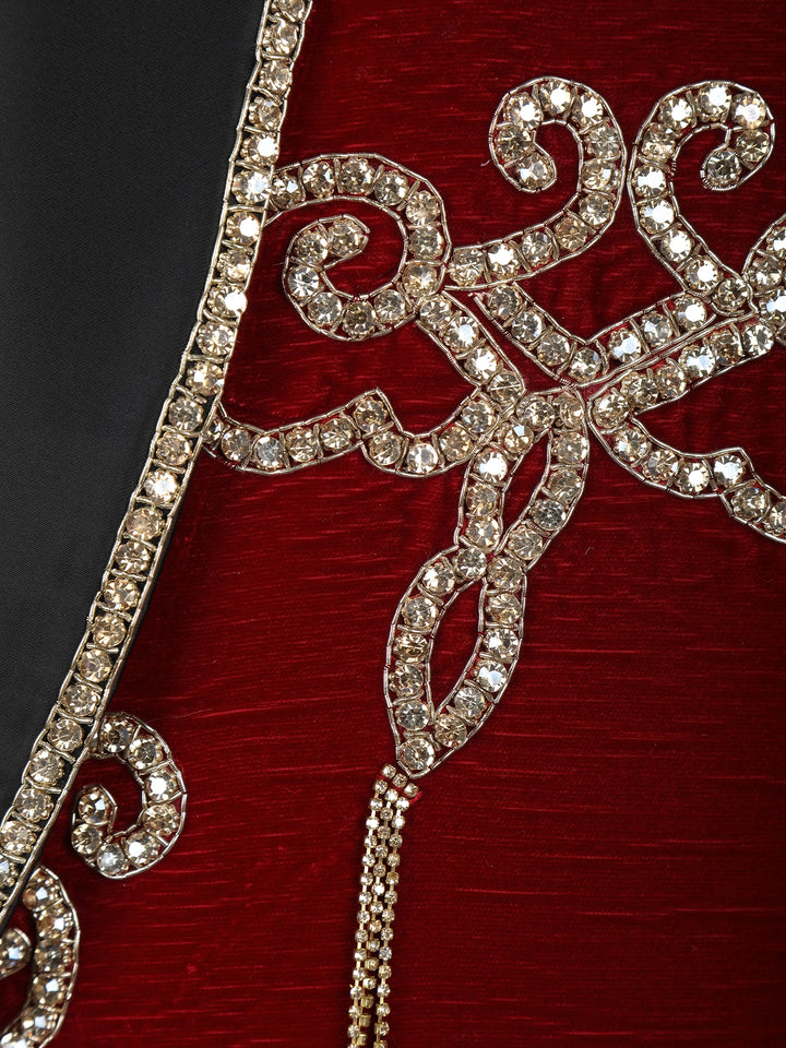 Red Crystal Embellished Velvet Men's Suit with Chain Detail - Diadem