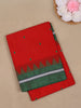 Red Diamond Motif Woven Cotton Saree with Contrast Green Temple Border