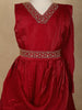 Red Embroidered Satin Kids Gown
