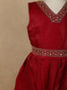 Red Embroidered Satin Kids Gown