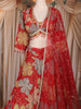 Red Floral Applique Embroidered Tissue Silk Lehenga With Dupatta