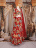 Red Floral Applique Embroidered Tissue Silk Lehenga With Dupatta
