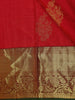 Red Floral Butta Woven Kanchipuram Silk Saree with Green Zari Border