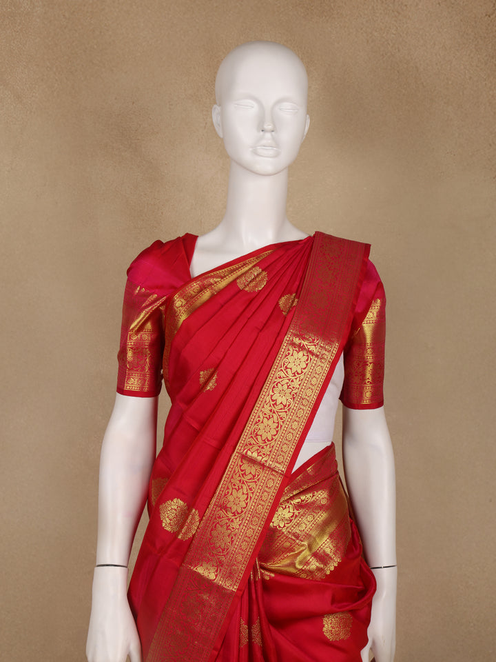 Red Floral Designed Silk Saree - Diadem