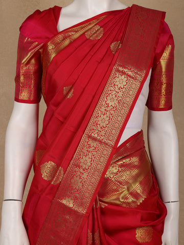 Red Floral Designed Silk Saree - Diadem
