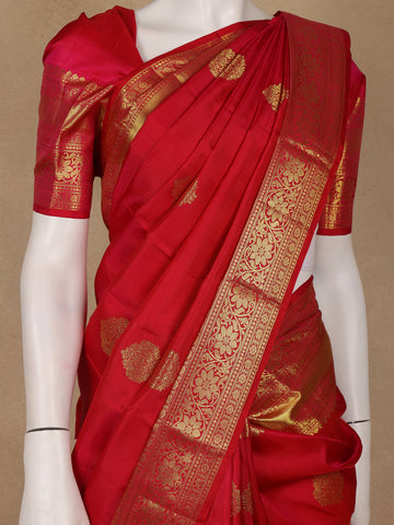 Red Floral Designed Silk Saree - Diadem