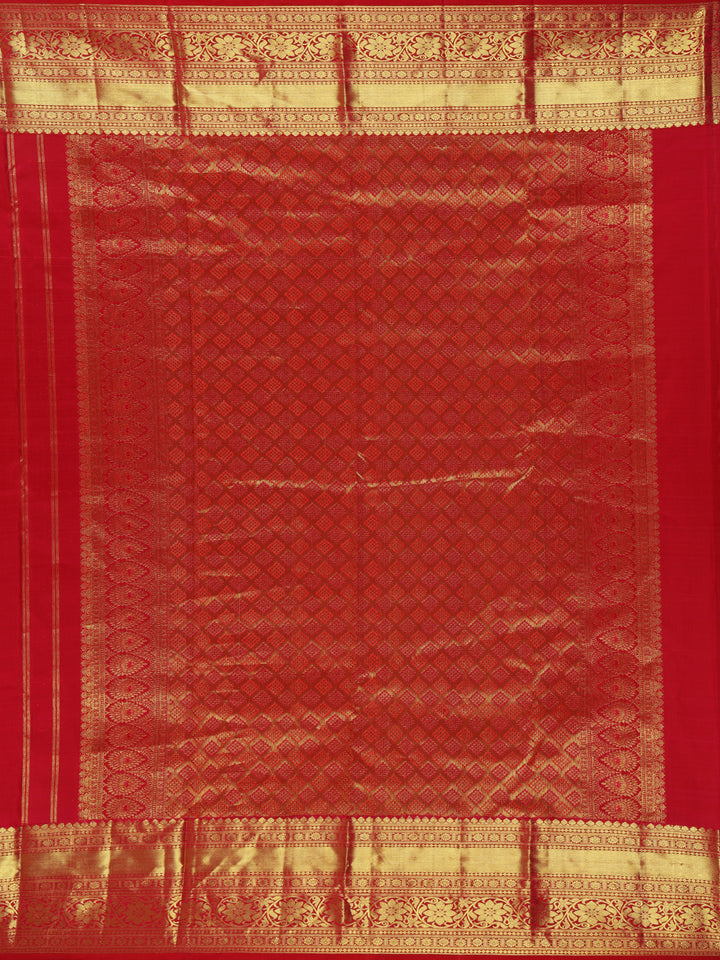 Red Floral Designed Silk Saree - Diadem