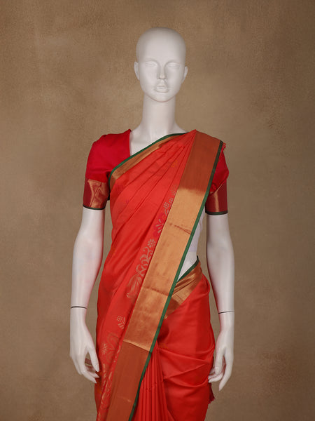 Red Floral Designed Soft Silk Saree - Diadem