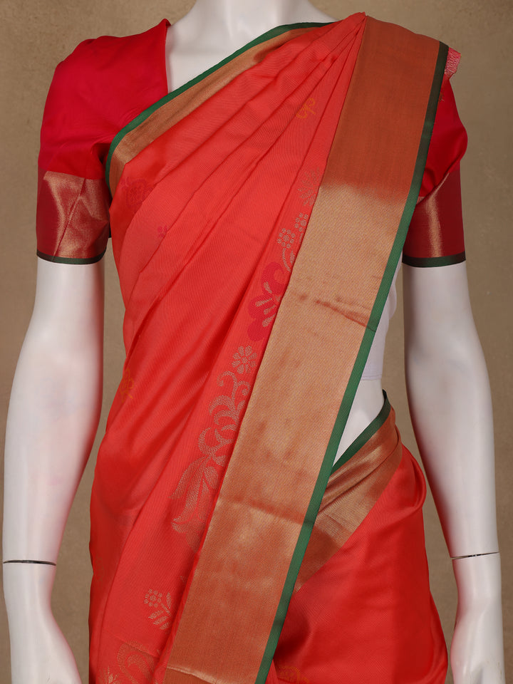 Red Floral Designed Soft Silk Saree - Diadem