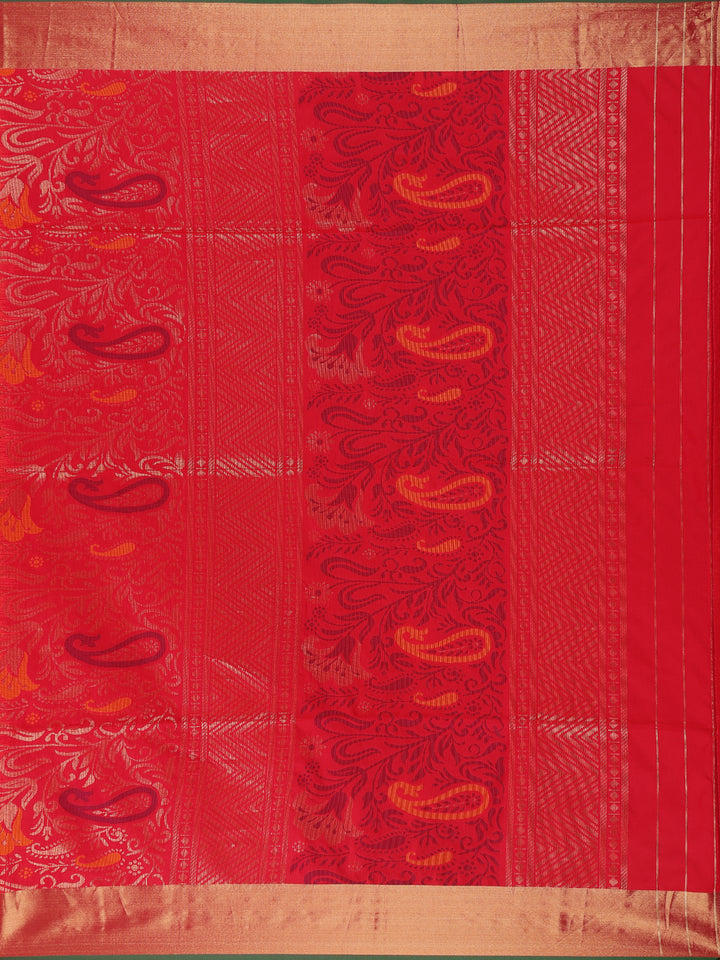 Red Floral Designed Soft Silk Saree - Diadem