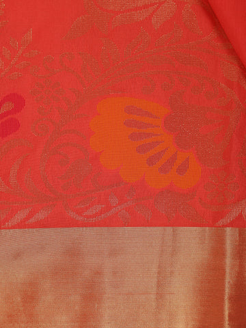 Red Floral Designed Soft Silk Saree - Diadem