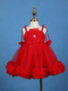Red Floral Embellishment Design Net Frock