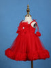 Red Floral Embellishment Design Net Frock