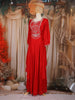 Red Floral Embroidered Chiffon Gown