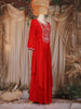Red Floral Embroidered Chiffon Gown