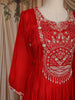 Red Floral Embroidered Chiffon Gown