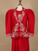 Red Floral Embroidered Coat And Palazzo Set For Girls