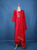 Red Floral Embroidered Cotton Salwar Suit With Dupatta