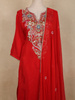 Red Floral Embroidered Cotton Salwar Suit with Dupatta