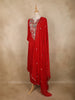 Red Floral Embroidered Cotton Salwar Suit with Dupatta