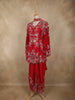 Red Floral Embroidered Design Crepe Palazzo Suit with Dupatta