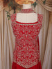 Red Floral Embroidered Design Organza Palazzo Suit