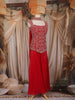 Red Floral Embroidered Design Organza Palazzo Suit