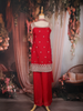 Red Floral Embroidered Design Tissue Palazzo Suit