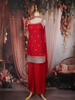 Red Floral Embroidered Design Tissue Palazzo Suit