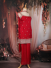 Red Floral Embroidered Design Tissue Palazzo Suit