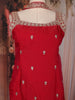 Red Floral Embroidered Design Tissue Palazzo Suit