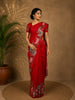 Red Floral Embroidered Design Tussar Saree
