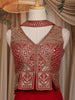Red Floral Embroidered Georgette Palazzo Suit