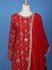 Red Floral Embroidered Georgette Palazzo Suit - Diadem