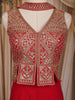 Red Floral Embroidered Georgette Palazzo Suit