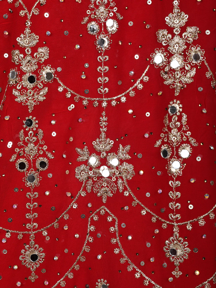 Red Floral Embroidered Georgette Palazzo Suit - Diadem