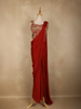 Red Floral Embroidered Georgette Ready To Wear Saree