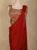 Red Floral Embroidered Georgette Ready To Wear Saree